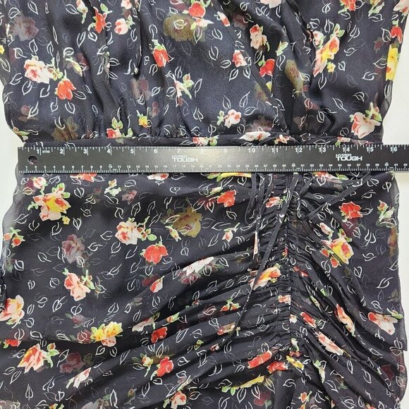 Veronica Beard Black Floral Armeria Dress 10 Chiffon Ruched Sheer Long Sleeve - Picture 8 of 13